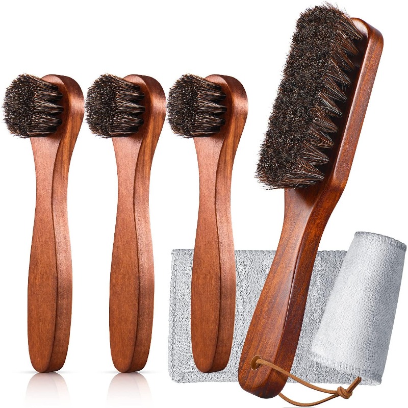 Brushing Boot Horse - 5Piece Horsehair Shoe Brush Shine Kit,